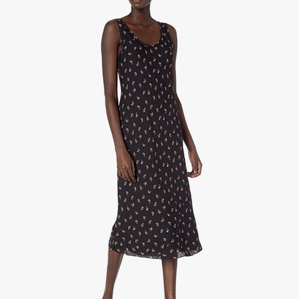 Theory NWT Women's Tulips Silk Black Red Tank Scoop Midi Dress, Size Large